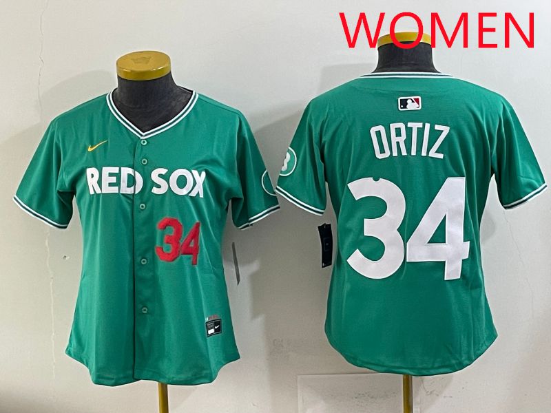 Women 2025 Boston Red Sox 34 Ortiz Dark Green Joint Name Nike MLB Jersey style 2